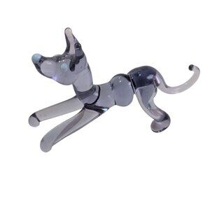 vintage Miniature gray Art Glass Dog Figurine Handmade‎  Collectible